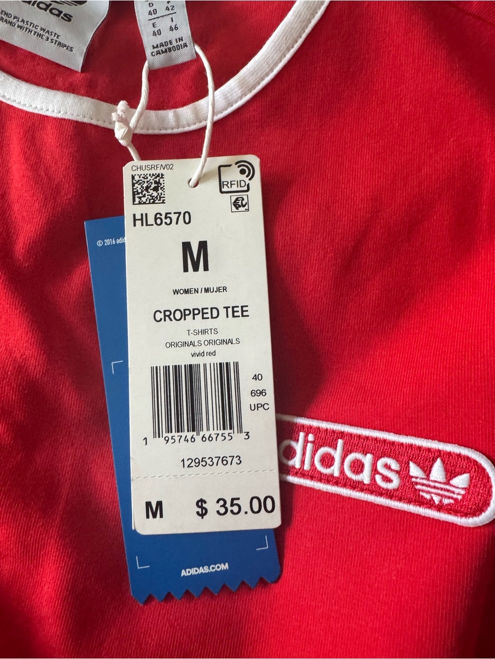 adidas Red Short Sleeve Ringer Tee with White Trim - Picture 4 of 4